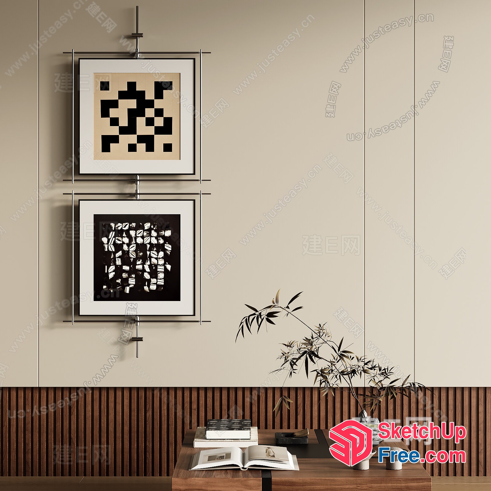 Modern Artwork And Wooden Furniture Combination 3D SketchUp File