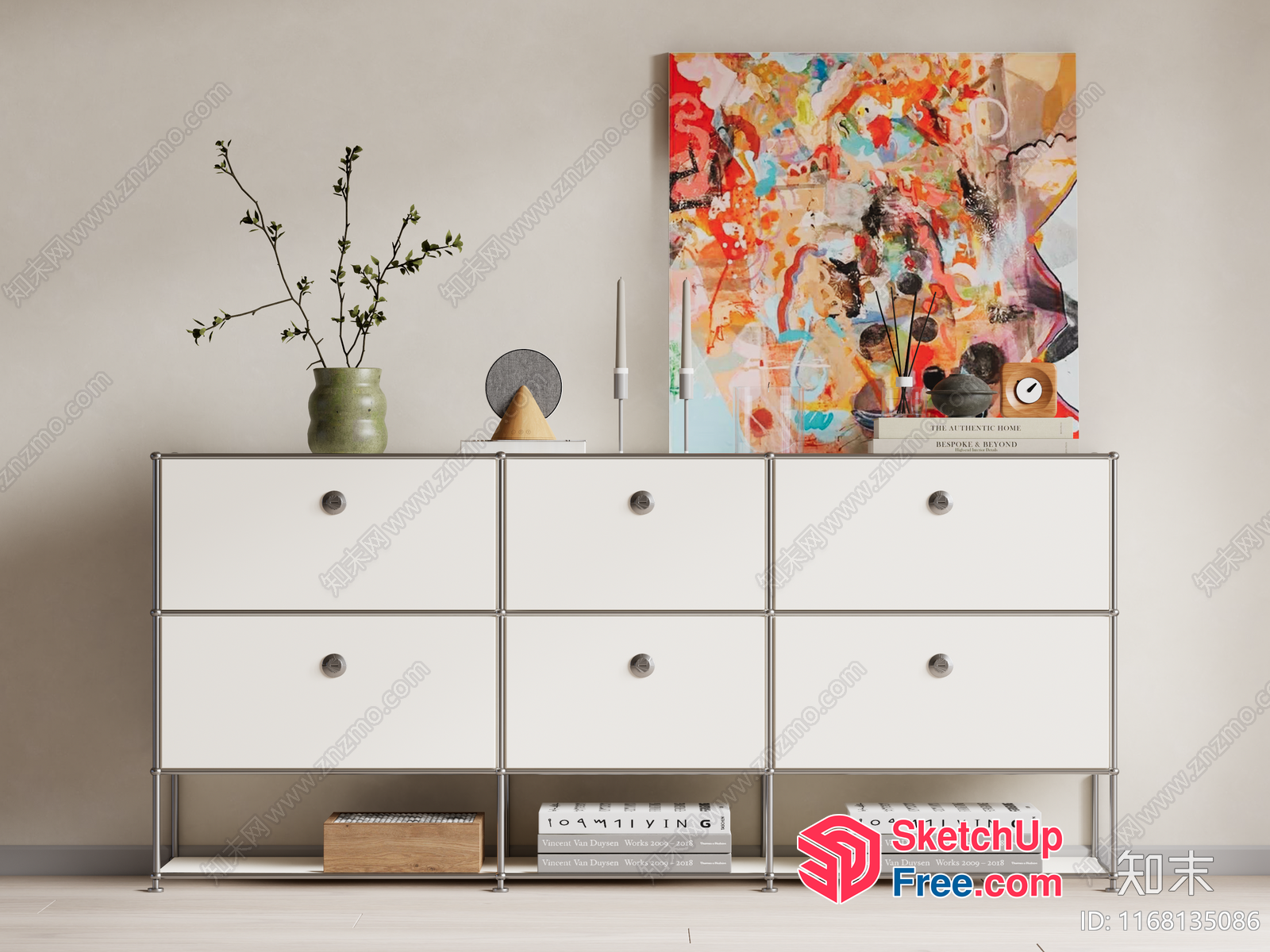 Modern White Dresser With Artistic Painting 3D SketchUp File