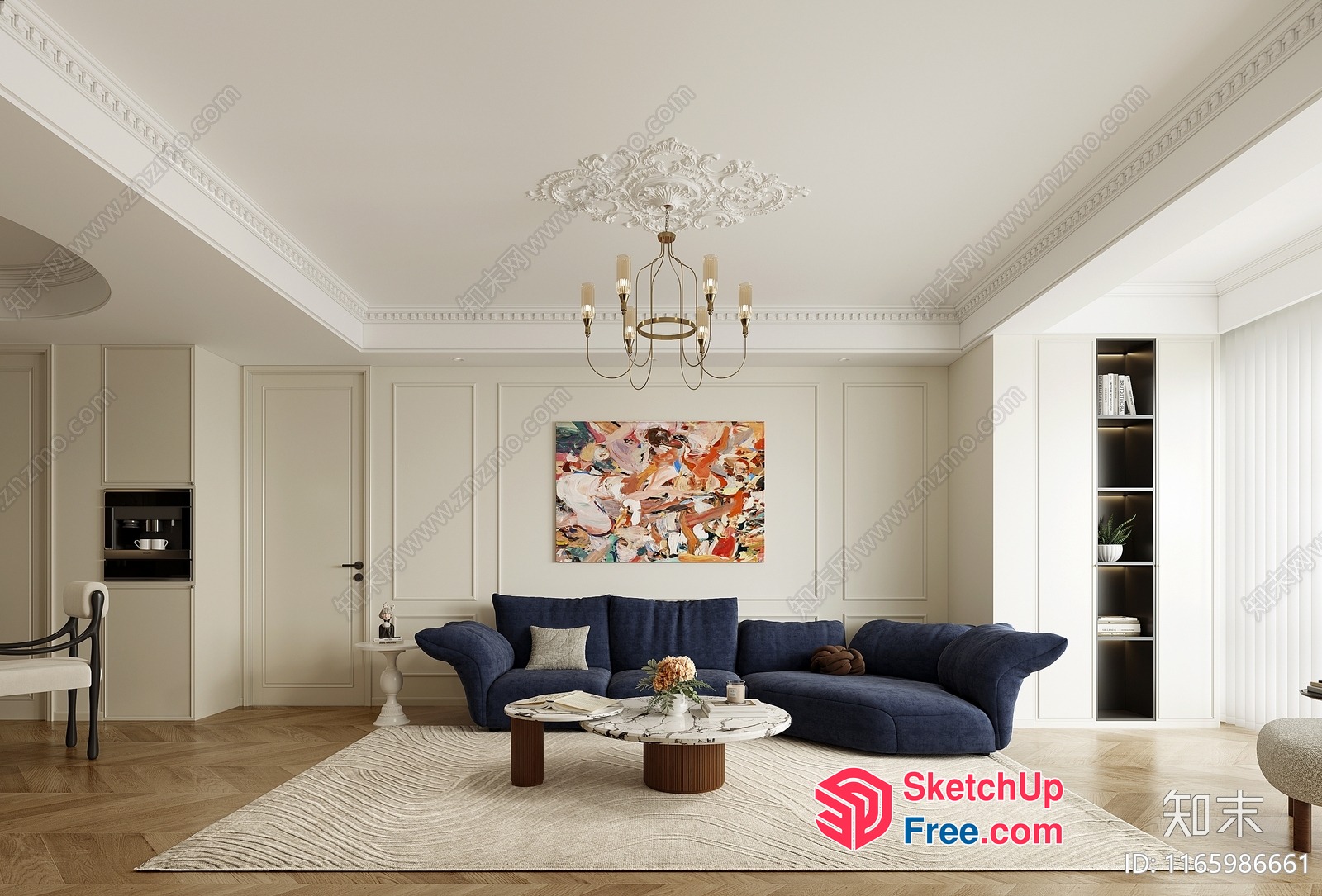 Luxurious Modern Living Room With Creamy Style Decor 3D SketchUp File