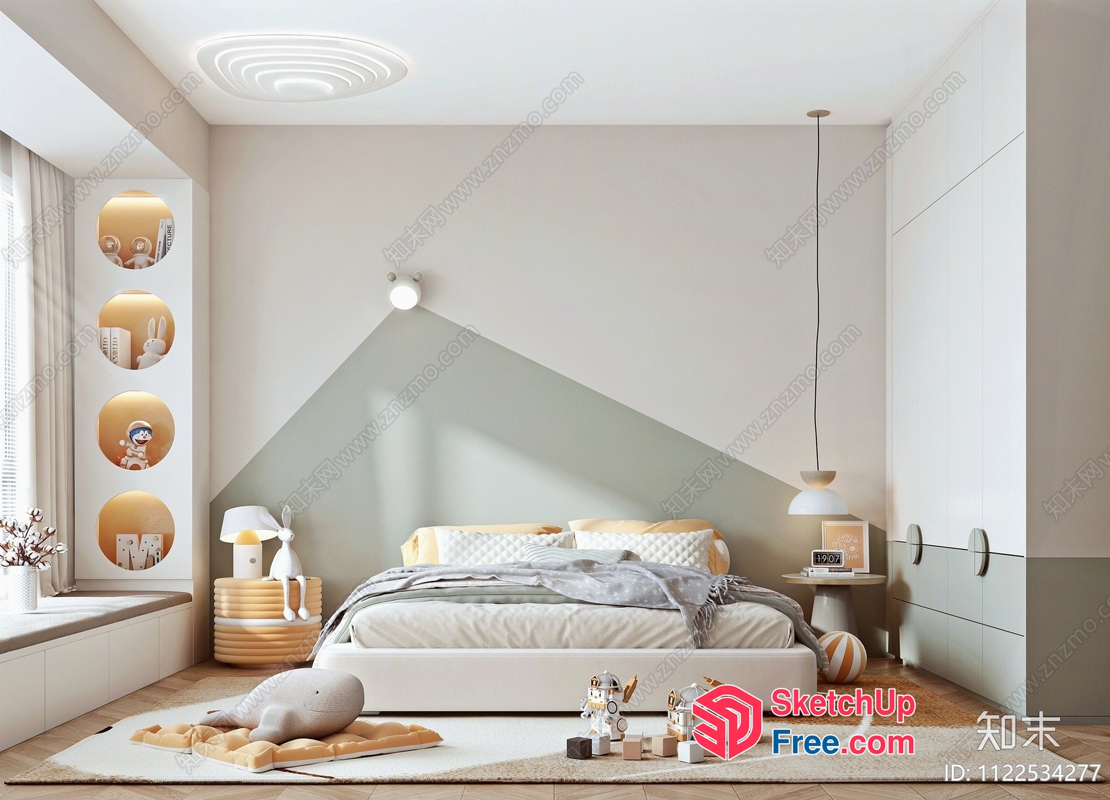 Modern Minimalist Bedroom With White And Beige Accents 3D SketchUp File