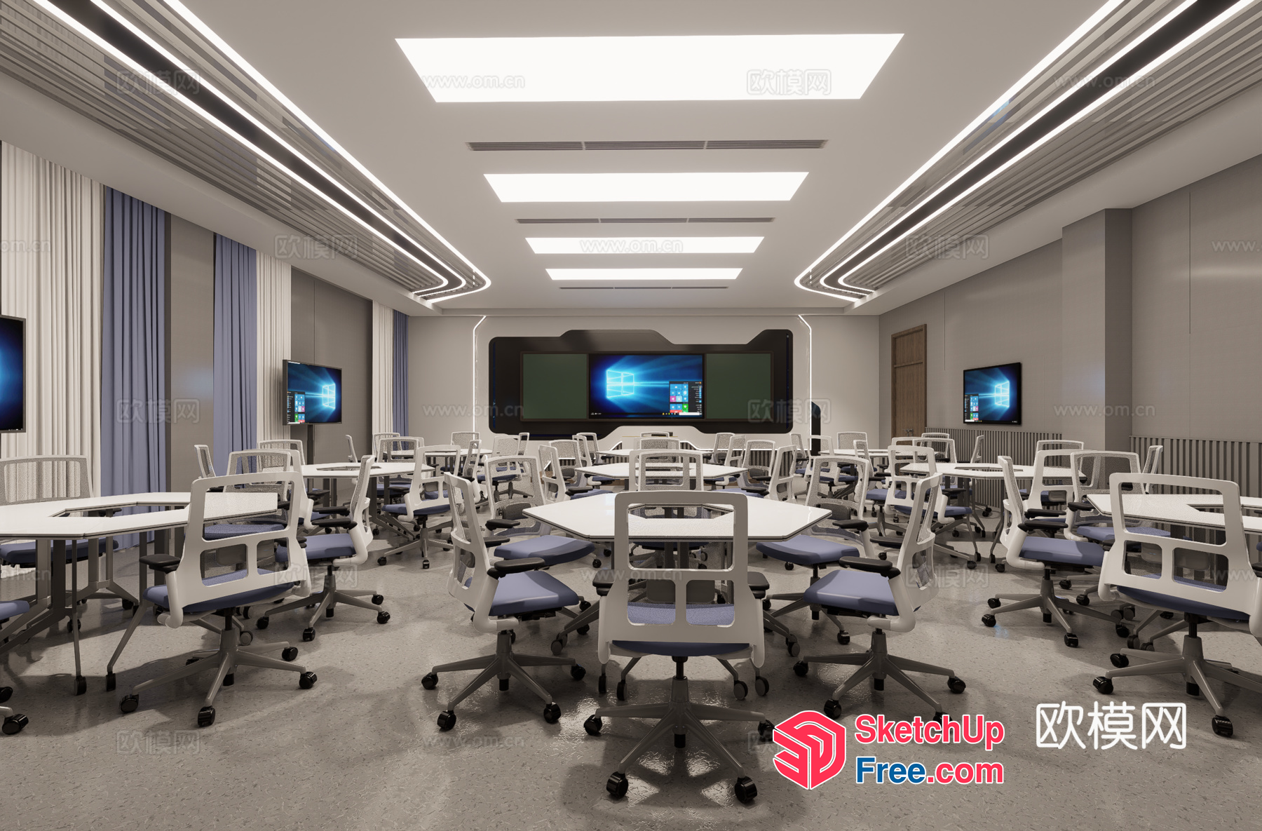Modern Office Conference Room With White And Blue Furniture 3D SketchUp File