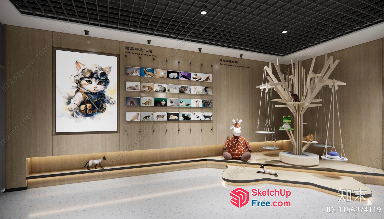 Cat-Themed Decorative Wall Art In A Modern Interior 3D SketchUp File