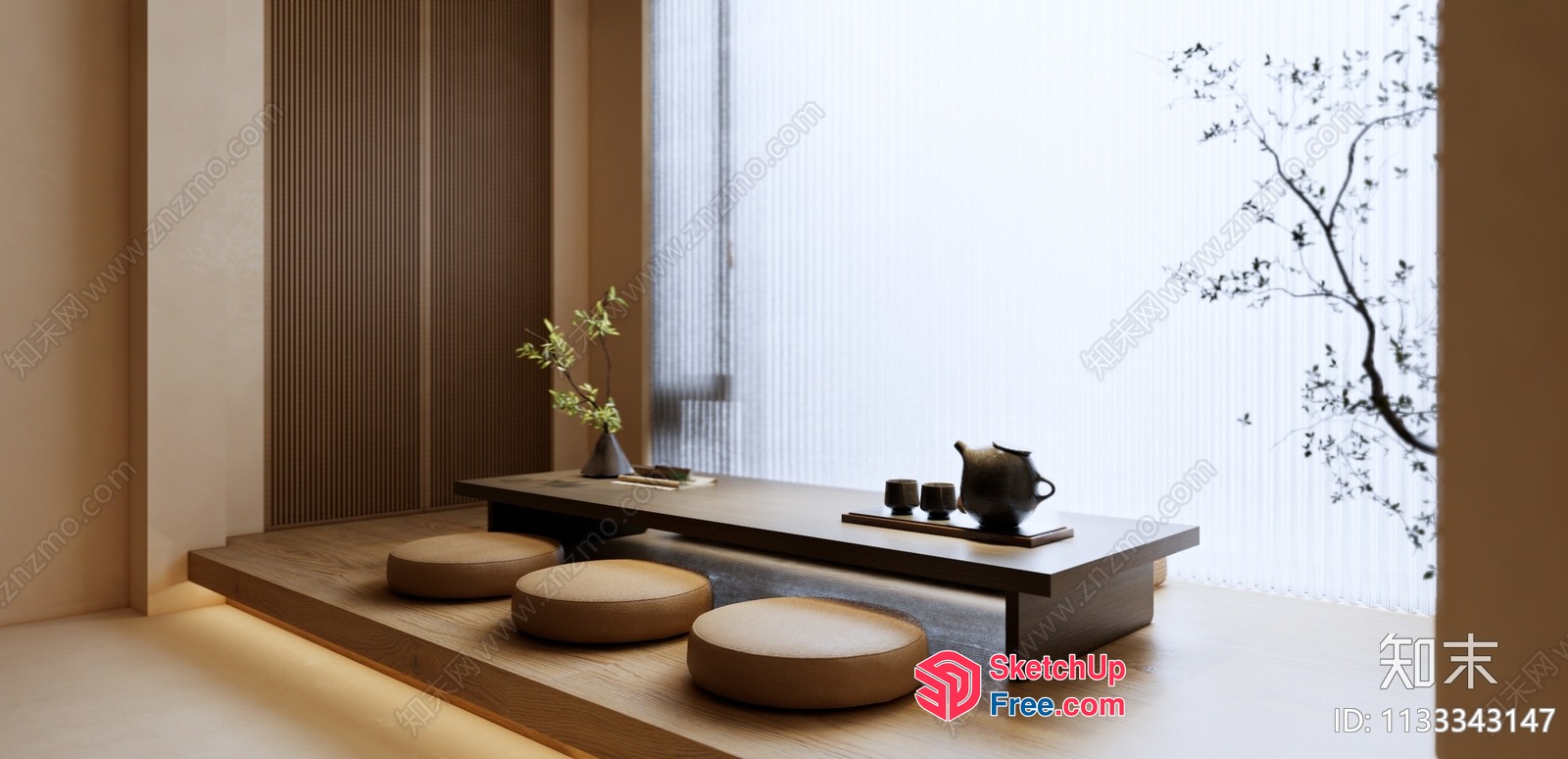 Elegant Japanese Style Living Room 3D SketchUp File