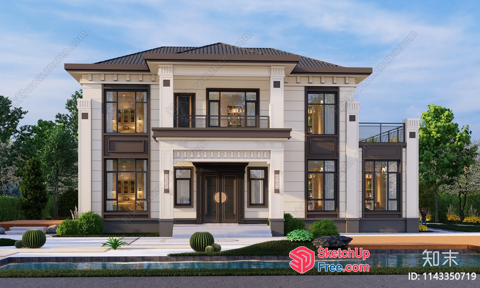 Luxury Villa Exterior With Elegant Pillars 3D SketchUp File