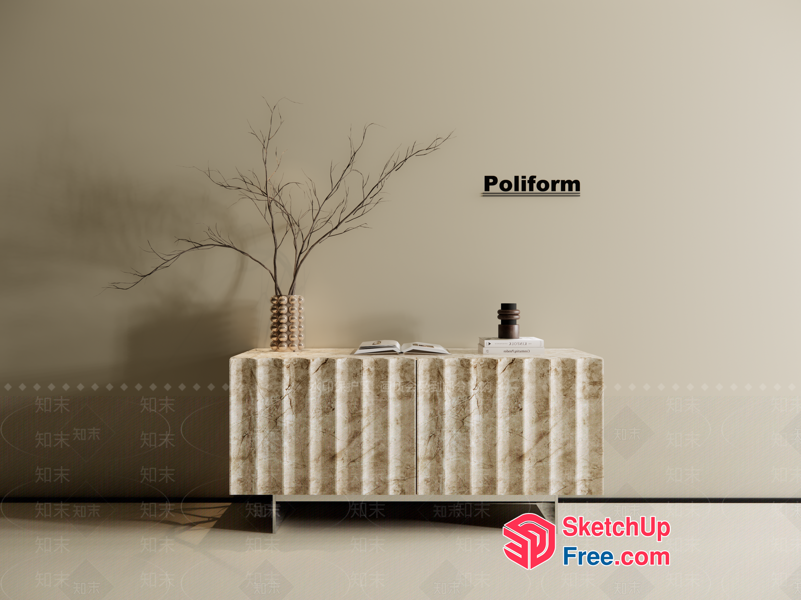 Poliform Console Table With Carved Design 3D SketchUp File