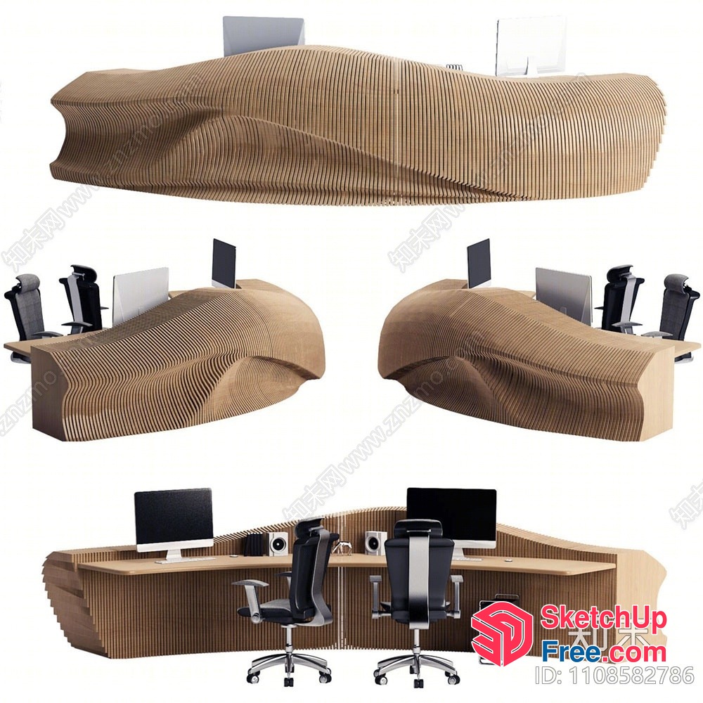 Modern Office Furniture With Unique Wooden Design 3D SketchUp File