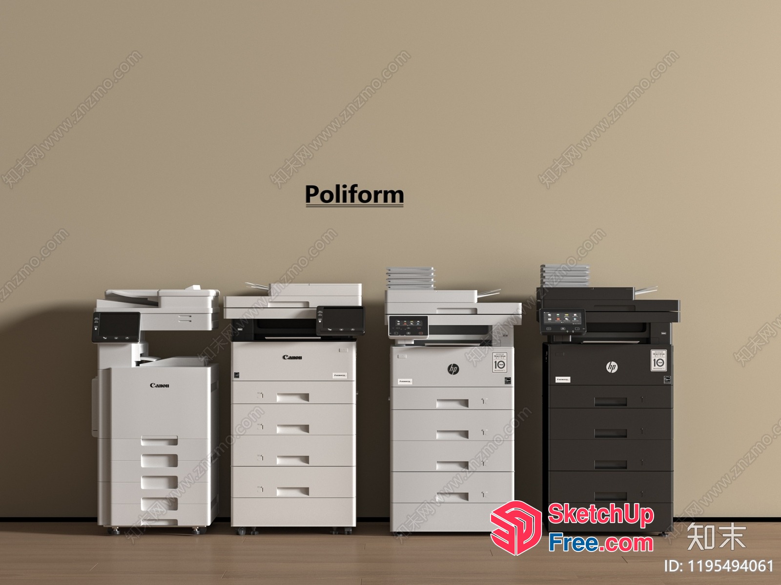 Four Office Machines In A Row 3D SketchUp File