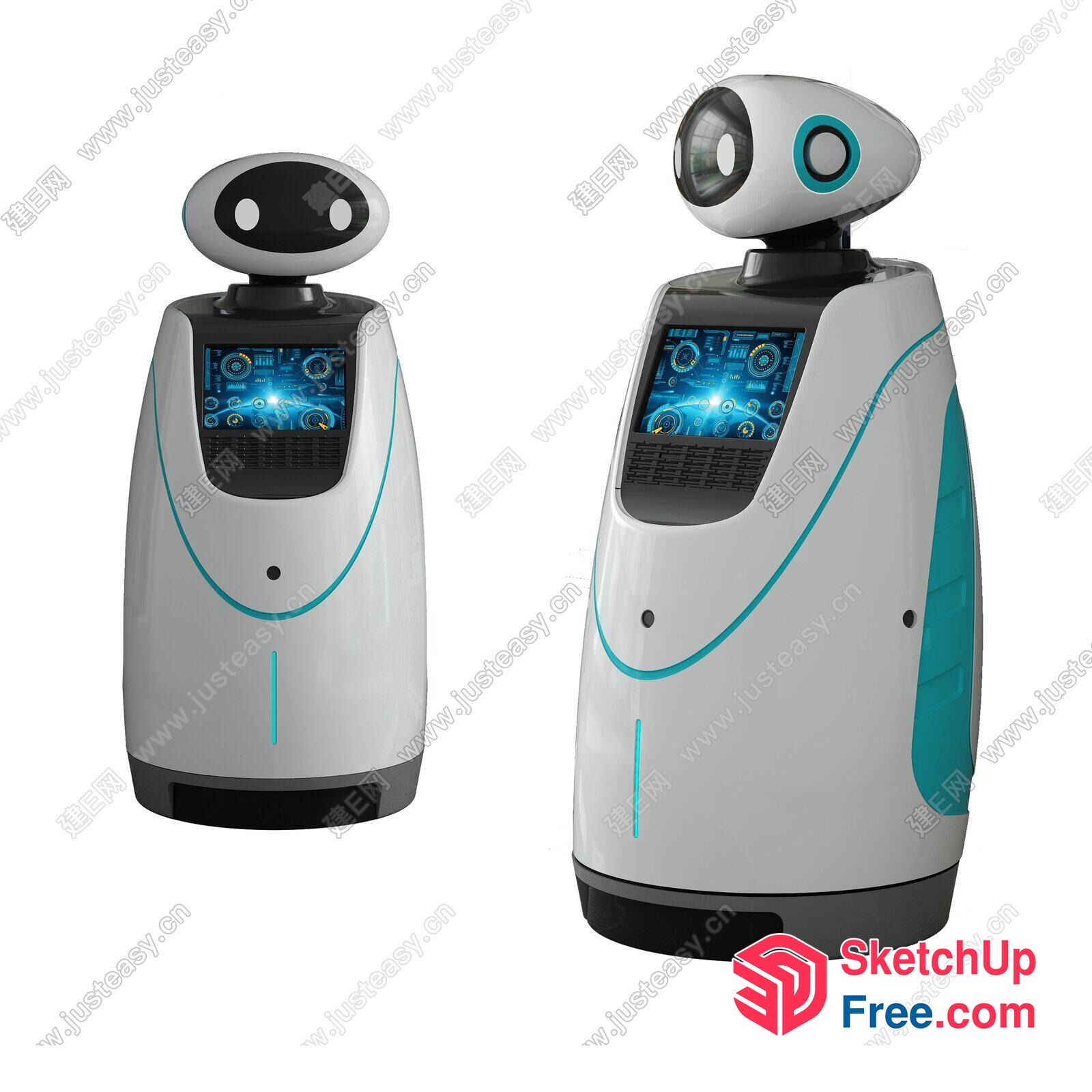 Futuristic Robot Figures With Teal Accents 3D SketchUp File