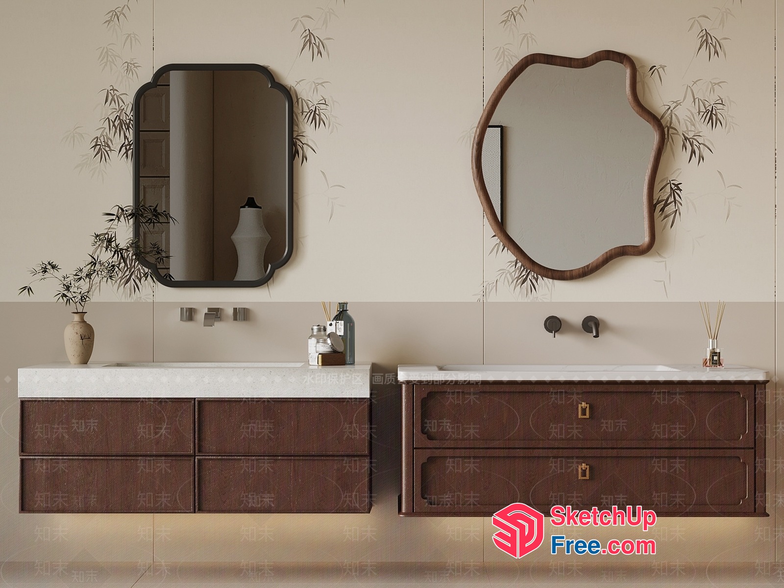 Elegant Modern Bathroom Vanity With Marble Countertops 3D SketchUp File