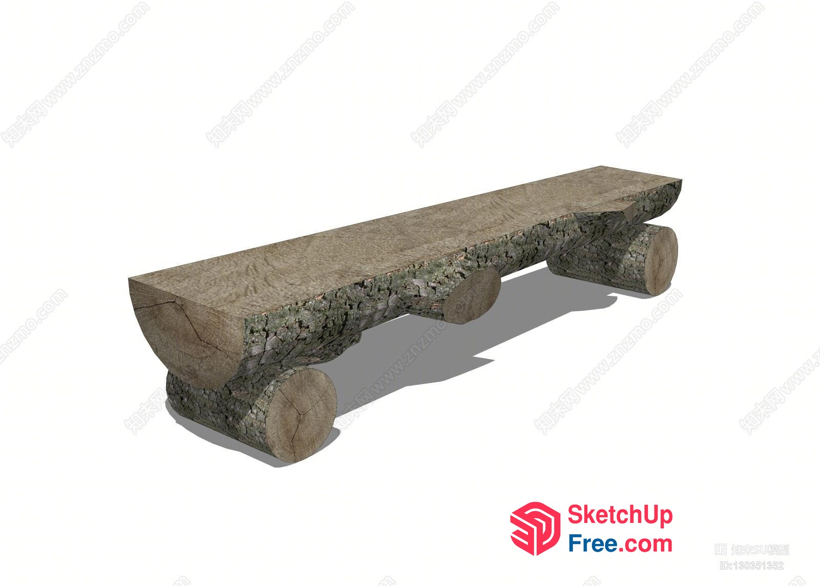 Rustic Wooden Bench With Natural Log Legs 3D SketchUp File