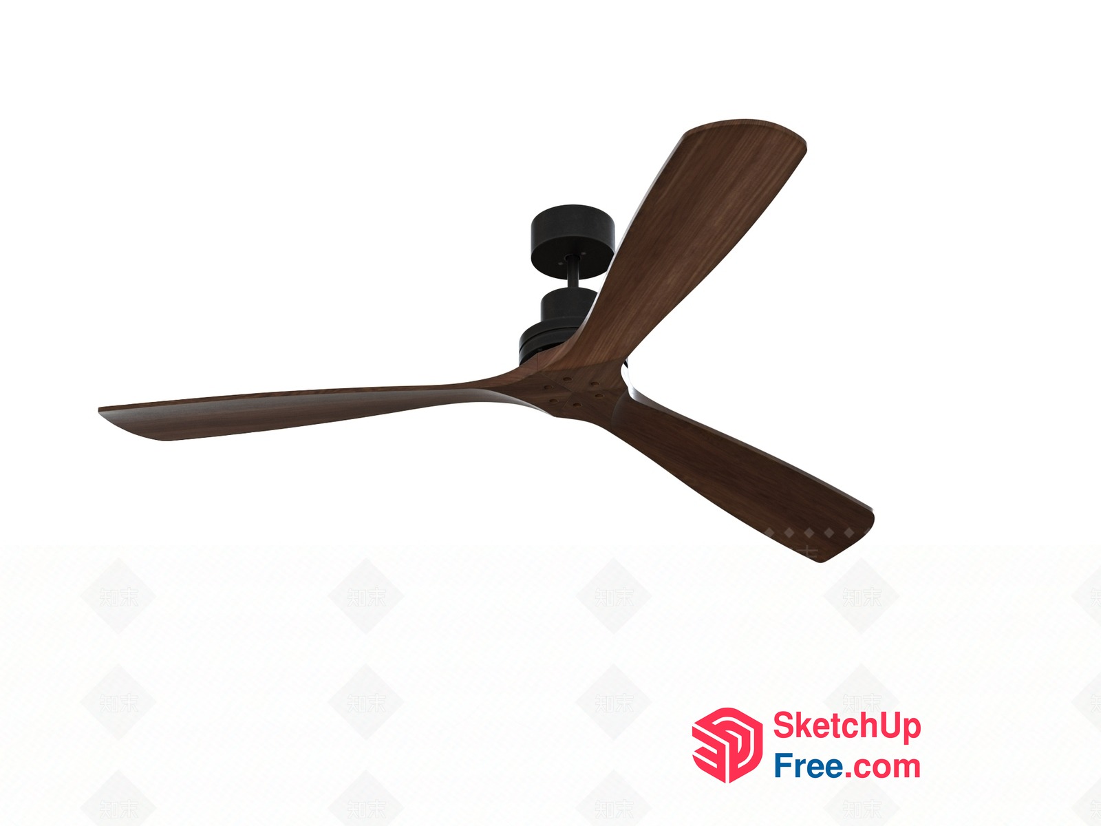 Modern Ceiling Fan With Three Wooden Blades 3D SketchUp File