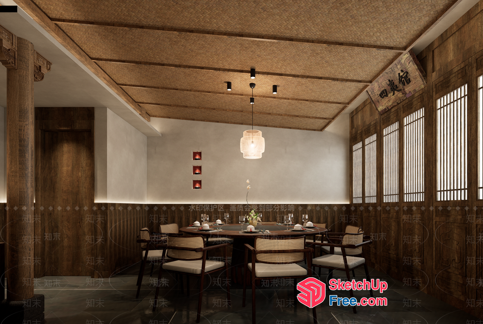 Asian-Inspired Dining Room With Traditional Decor 3D SketchUp File