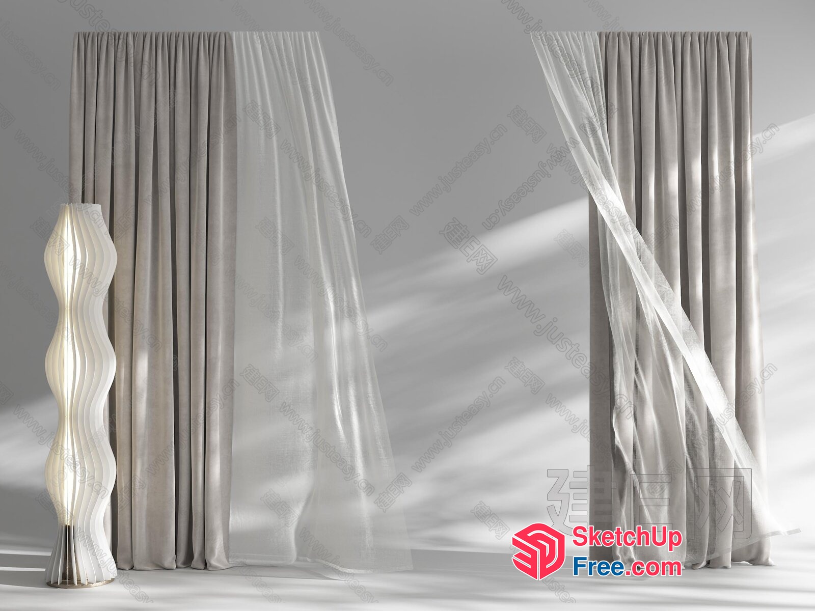 Elegant White Curtain And Lamp Combination 3D SketchUp File