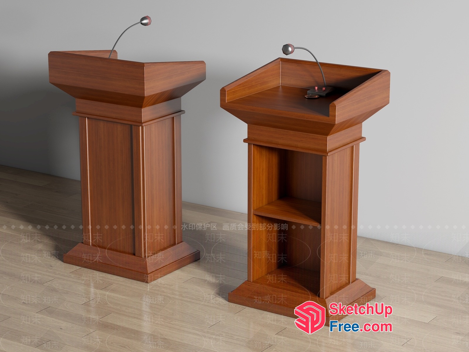 Two Wooden Pulpits With Microphones 3D SketchUp File