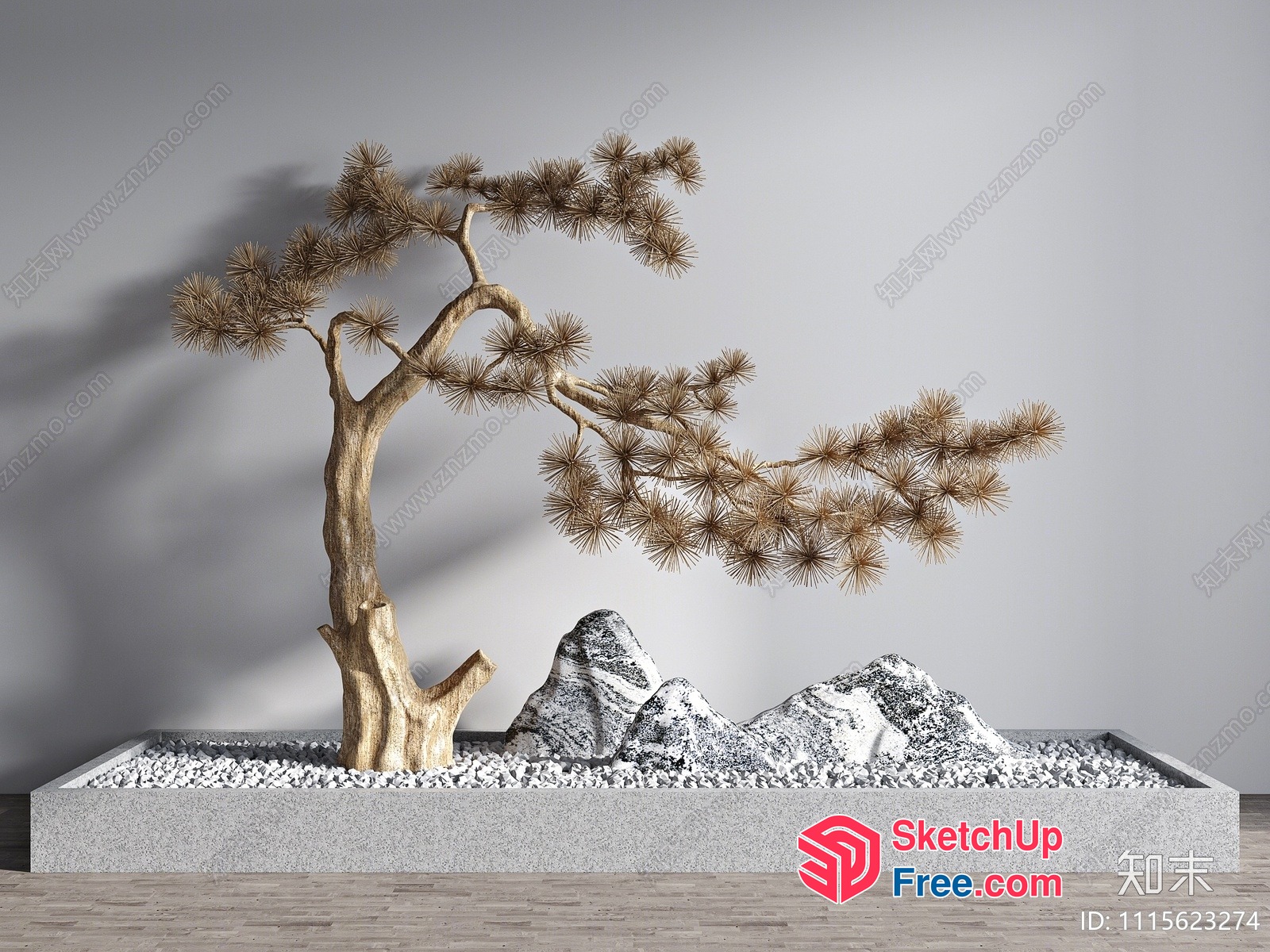 Japanese Style Miniature Garden With Tree And Rocks 3D SketchUp File
