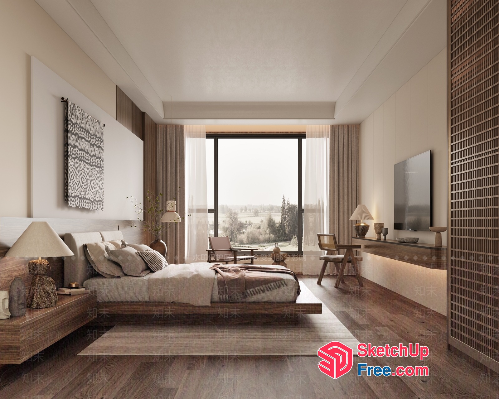 Modern Minimalist Bedroom With Natural Wood Accents 3D SketchUp File