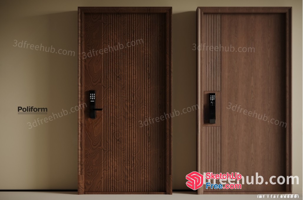 Two Wooden Doors With Modern Handles 3D SketchUp File