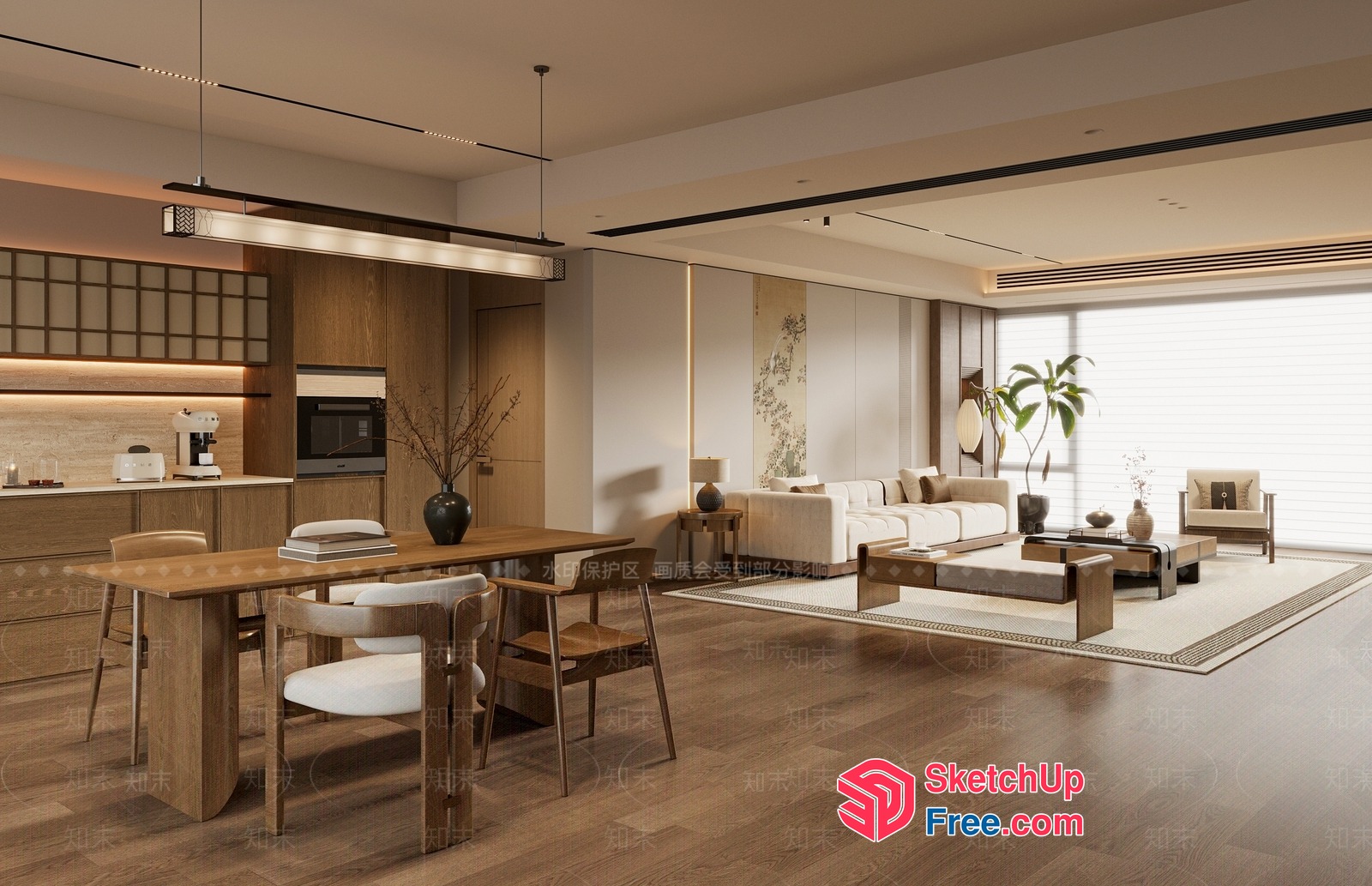 Modern Japanese-Inspired Living Space 3D SketchUp File