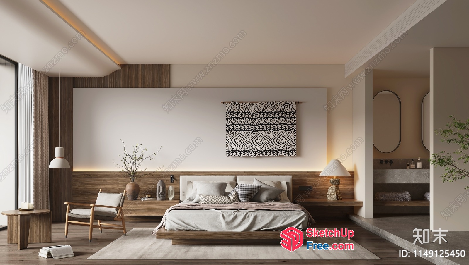 Modern Minimalist Japanese Style Bedroom 3D SketchUp File