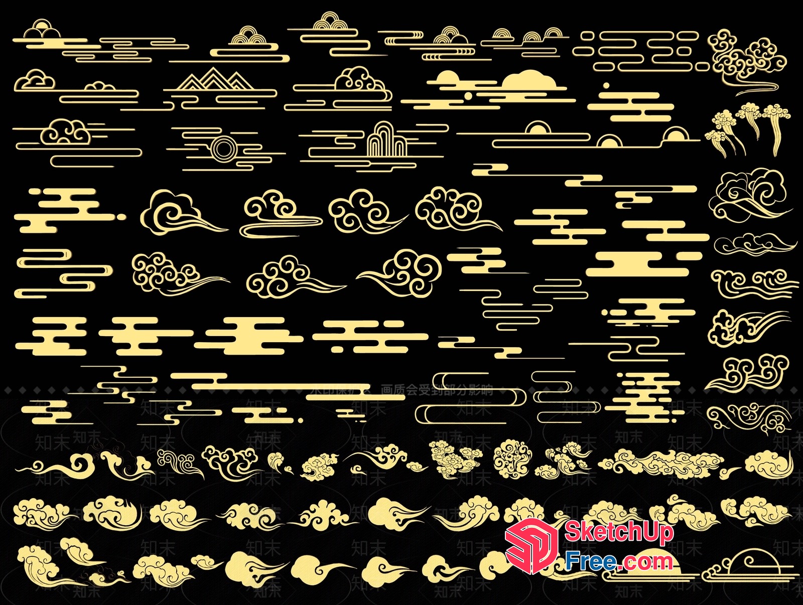 Asian-Inspired Cloud And Scroll Patterns 3D SketchUp File