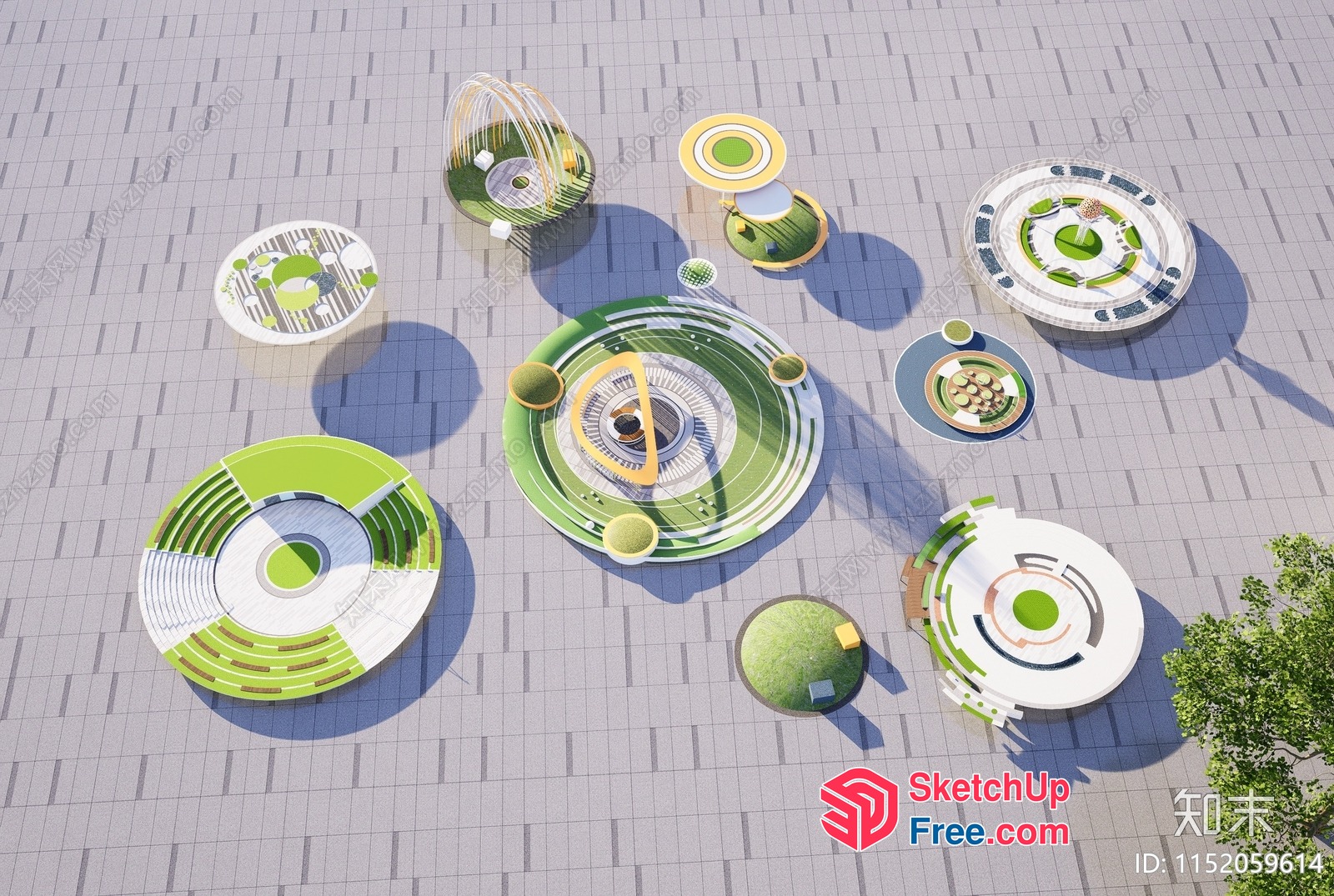 Modern Green And White Circular Architectural Design 3D SketchUp File