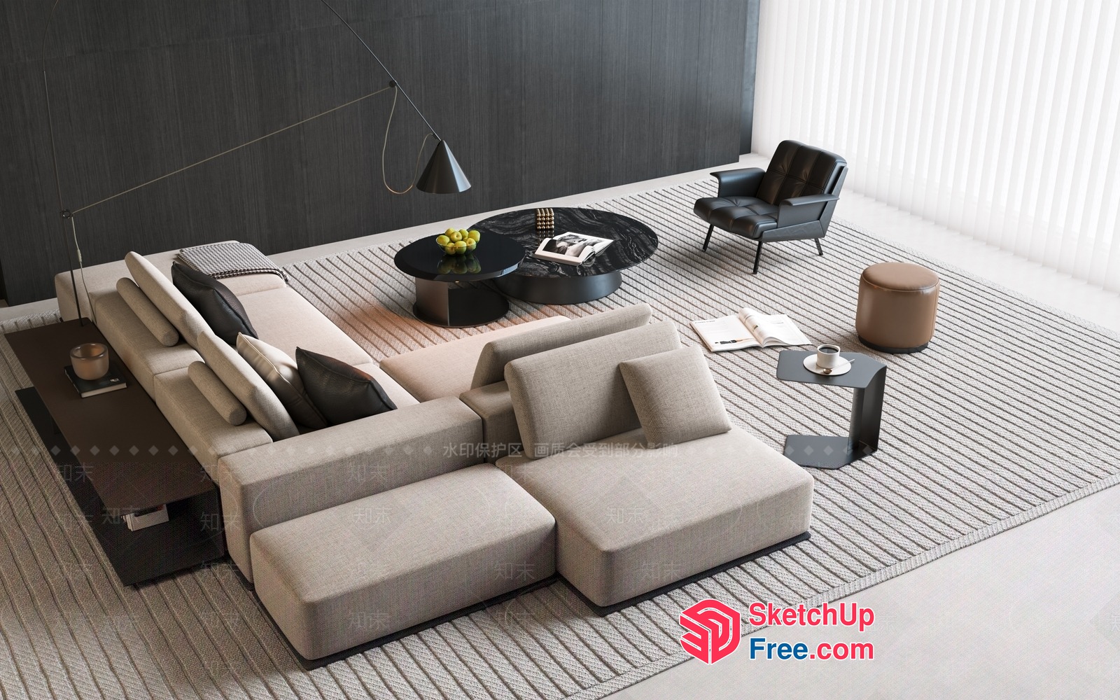 Modern Minimalist Living Room With Light Gray Sofa 3D SketchUp File