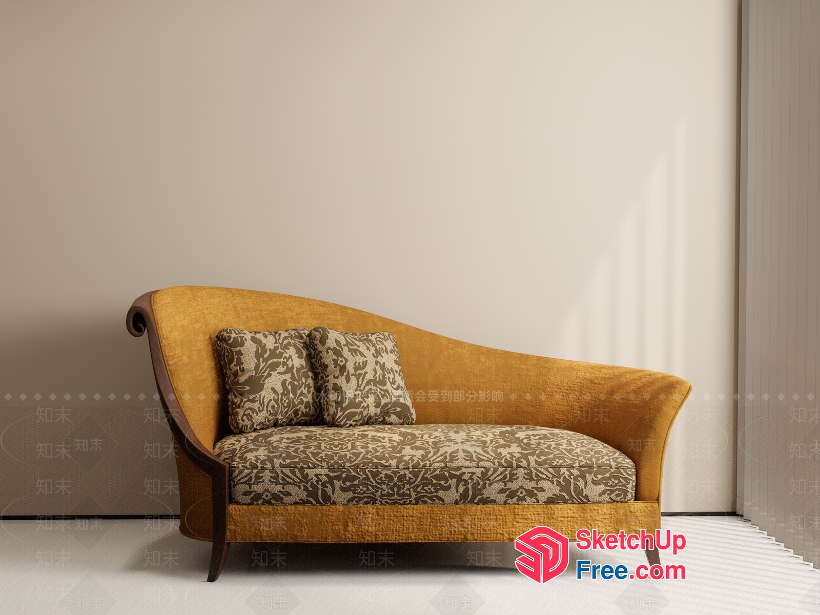 Elegant Vintage Style Sofa With Floral Pattern 3D SketchUp File