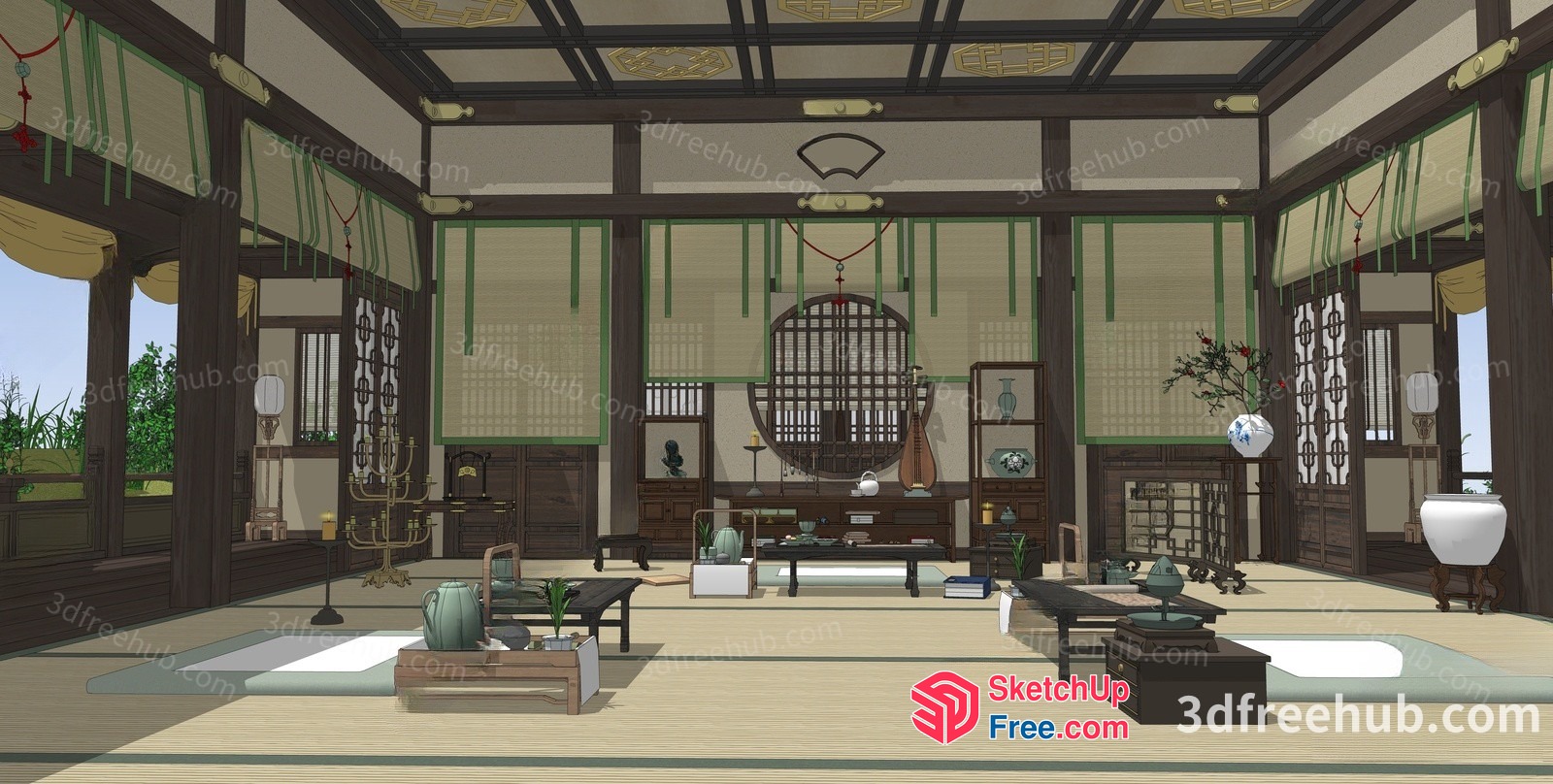 Traditional Japanese-Style Living Room With Elegant Decor 3D SketchUp File