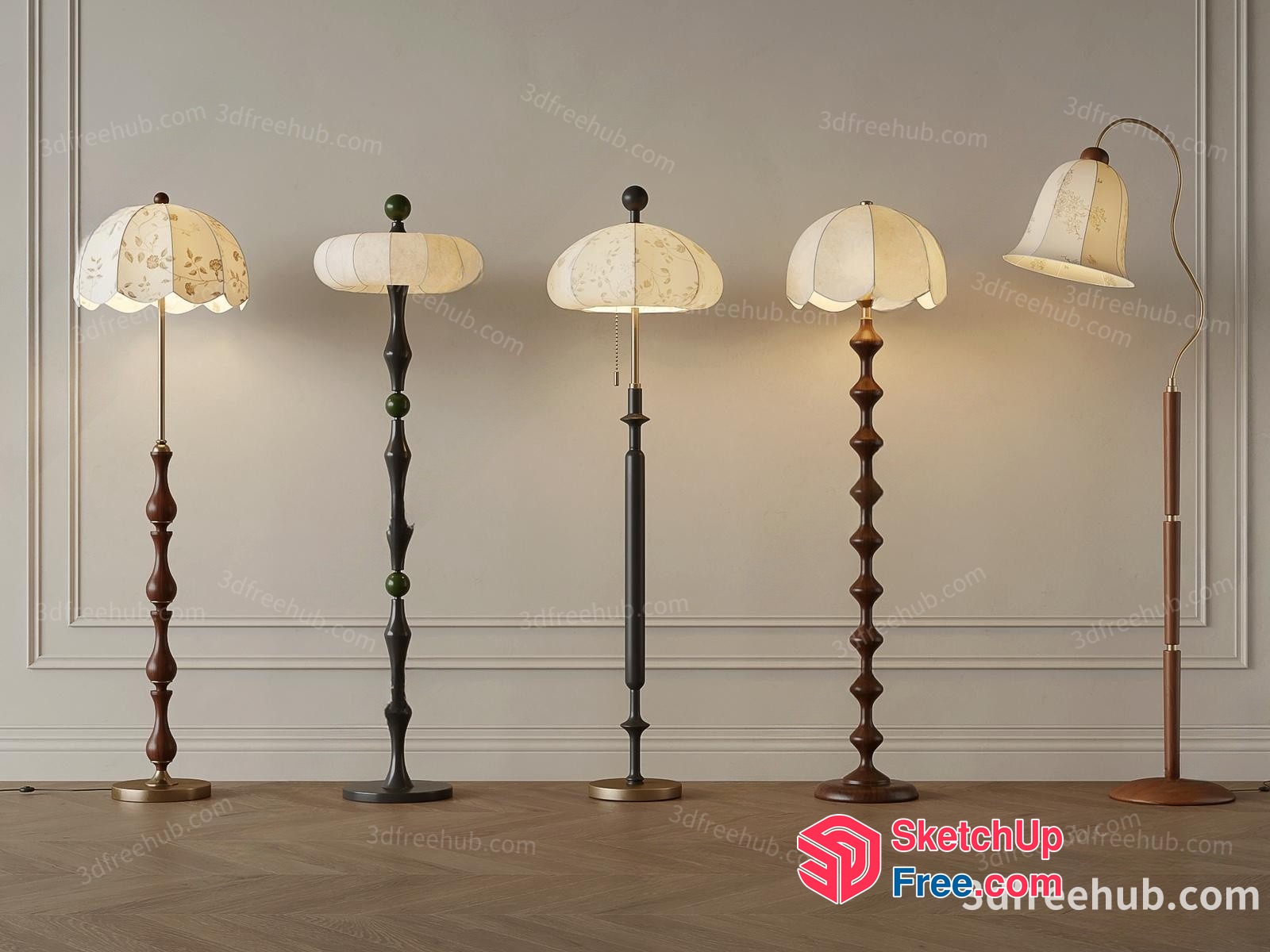 Elegant Floor Lamps With Unique Shades 3D SketchUp File