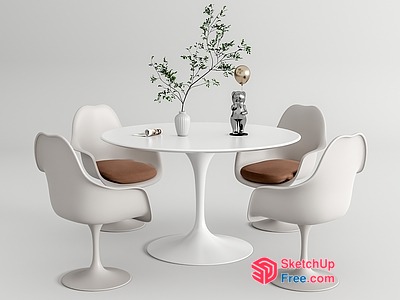 Modern White Dining Table With Chairs 3D SketchUp File