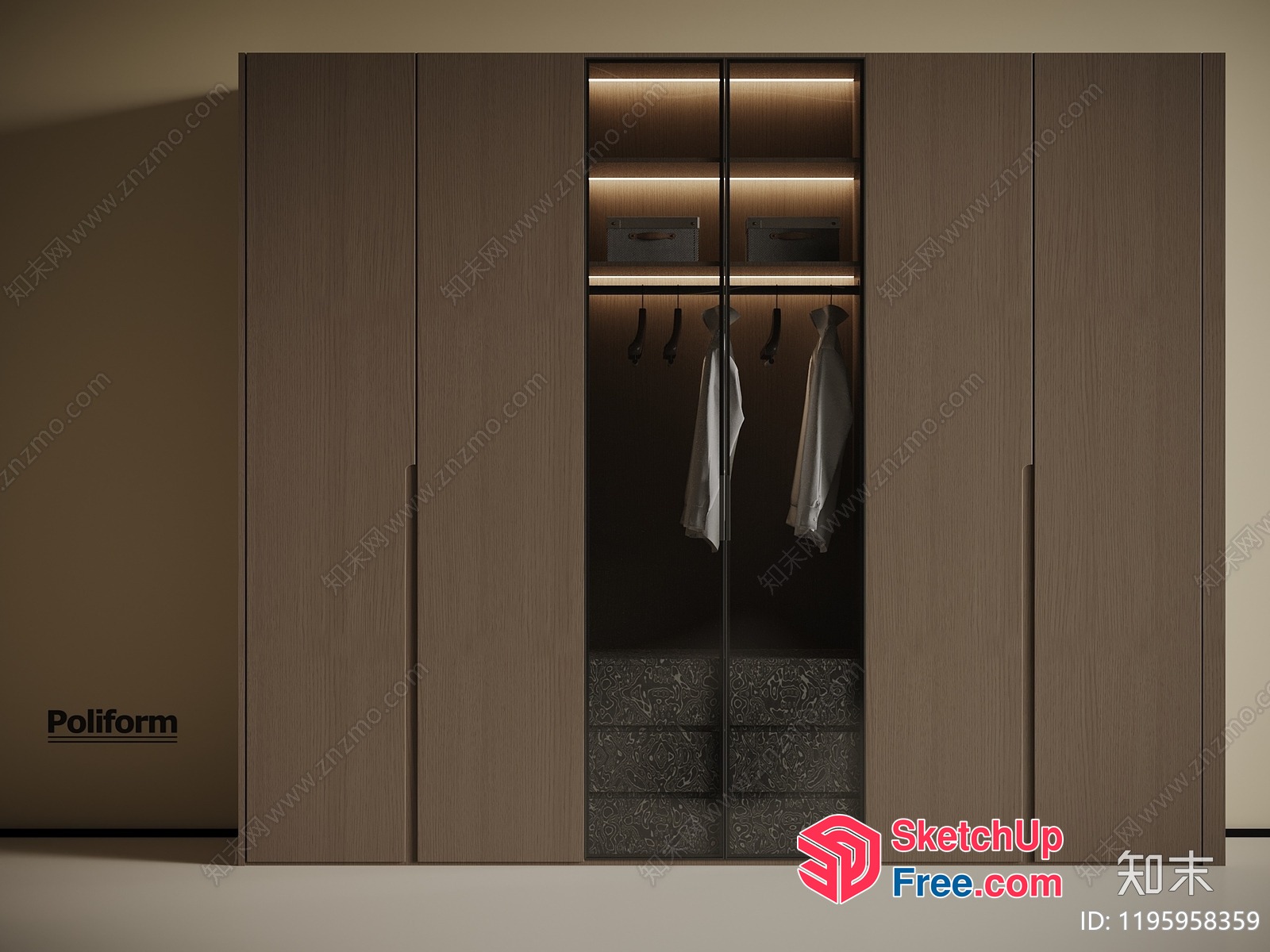 Modern Wardrobe Closet With Built-In Lighting 3D SketchUp File