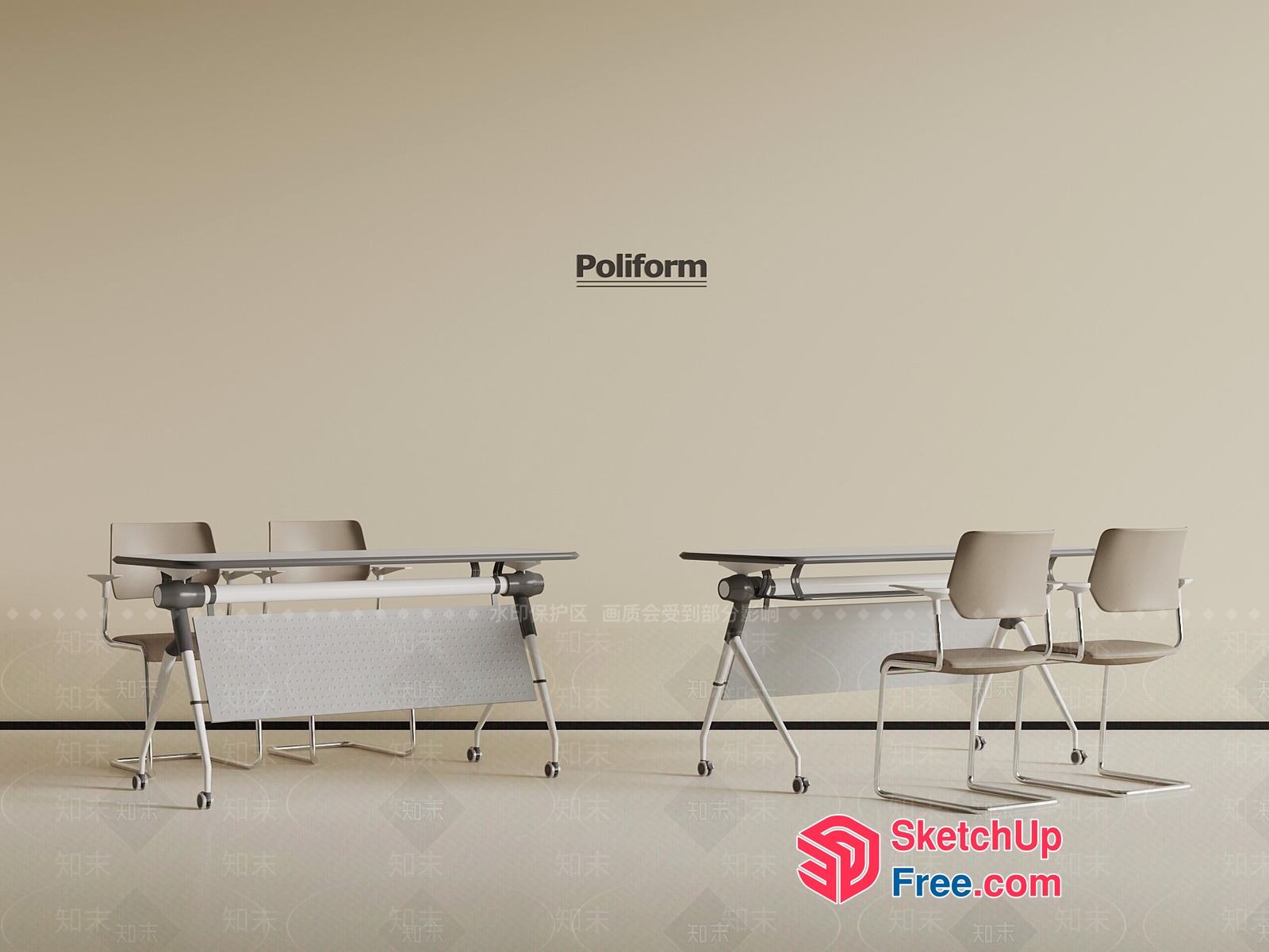 Modern Glass And Metal Office Furniture Collection 3D SketchUp File