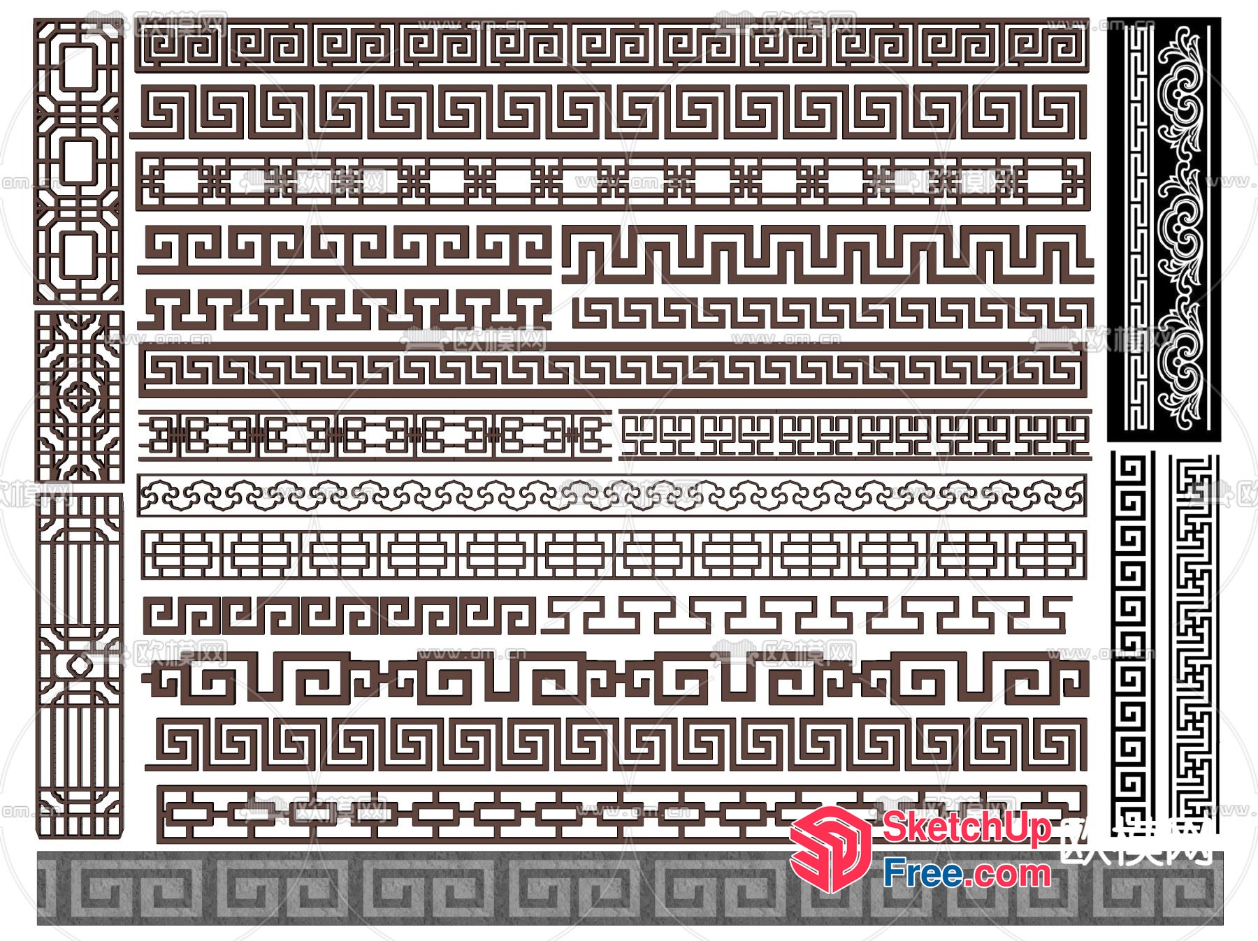 Intricate Greek Key Patterned Wall 3D SketchUp File