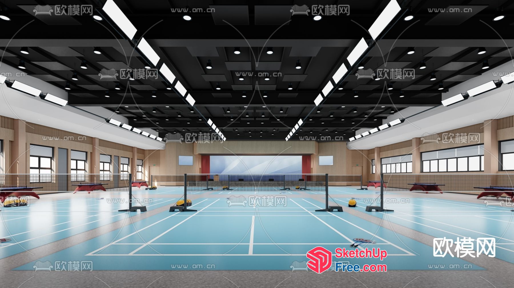 Spacious Indoor Sports Facility With Multiple Courts 3D SketchUp File