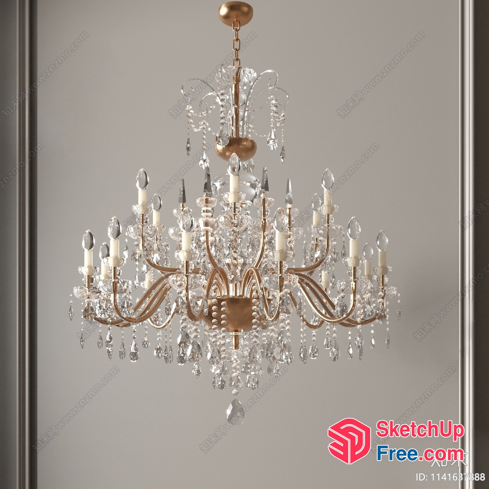 Elegant Crystal Chandelier With Gold Accents 3D SketchUp File
