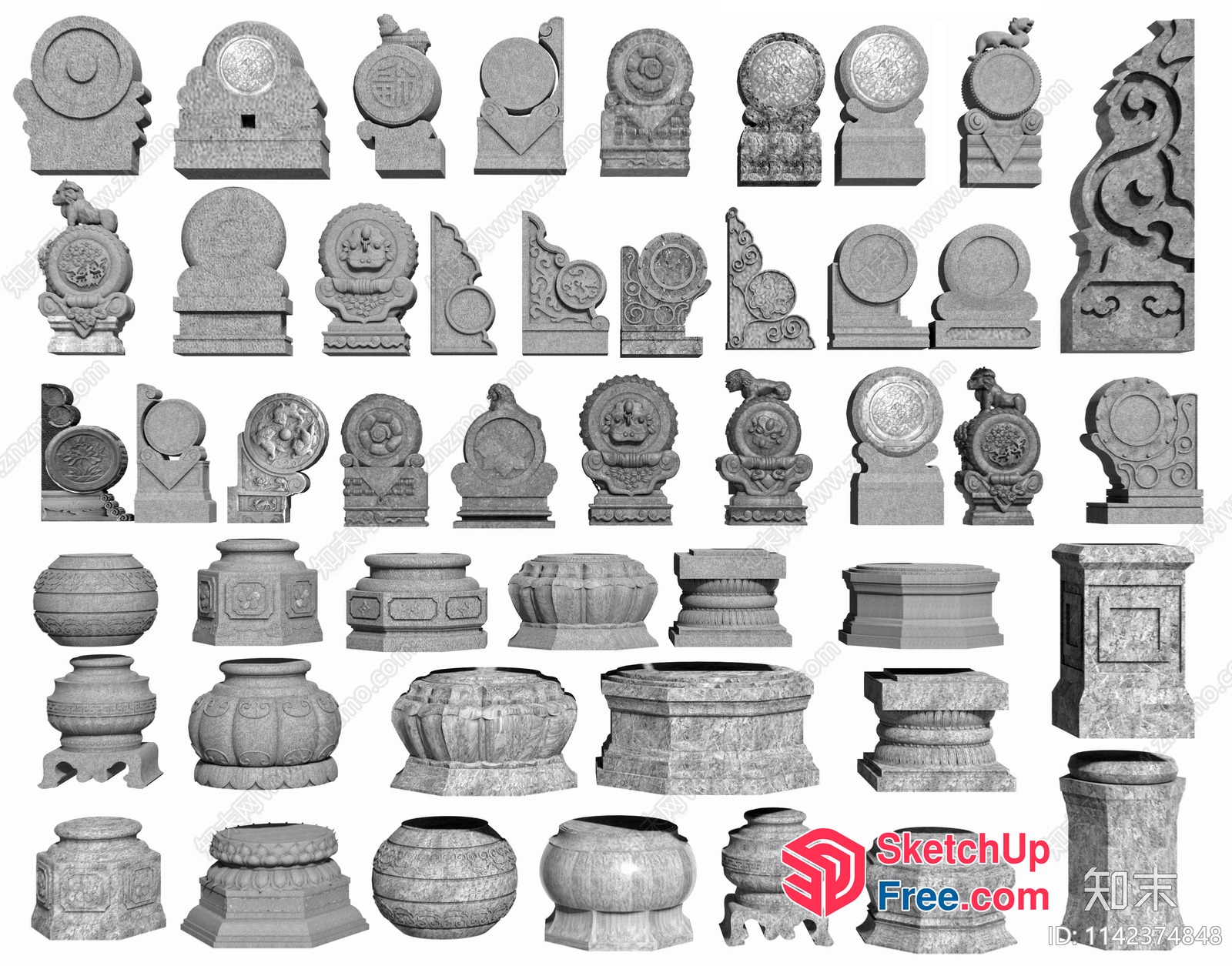 Ancient Stone Carved Decorations 3D SketchUp File