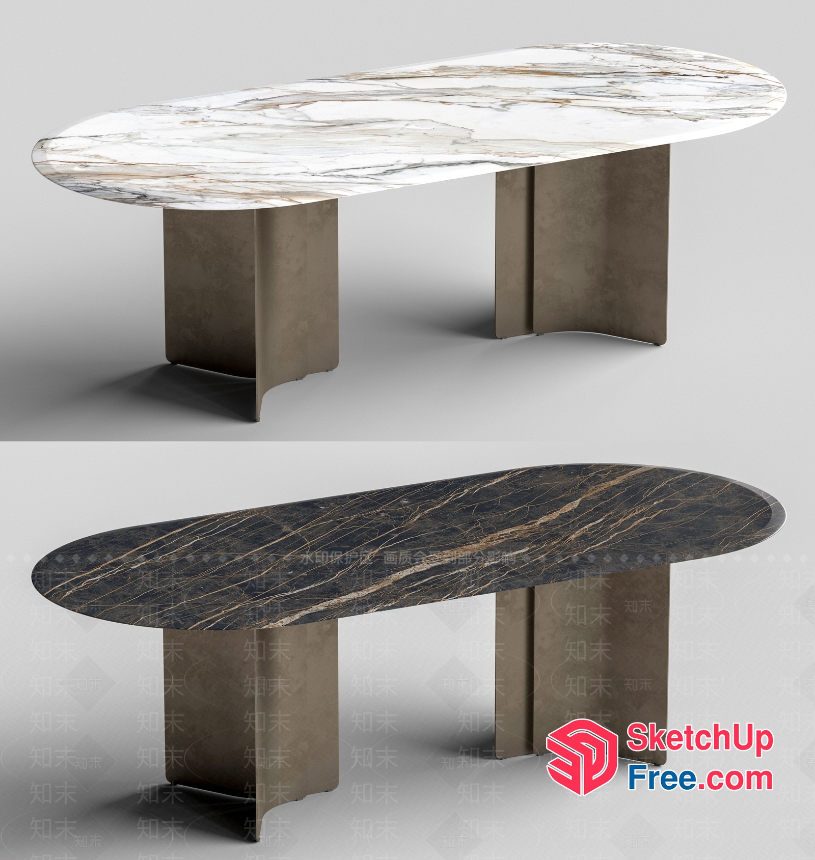 Modern Oval Marble Table With Brown Legs 3D SketchUp File