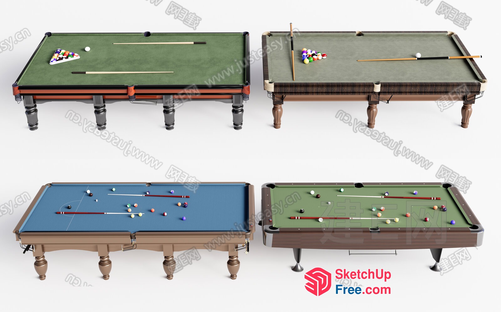 Four Pool Tables In Different Styles 3D SketchUp File