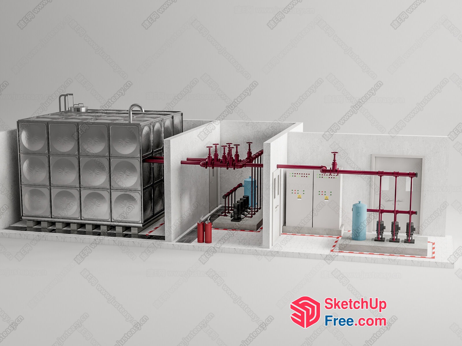 Industrial Facility With Storage Tanks And Pipes 3D SketchUp File