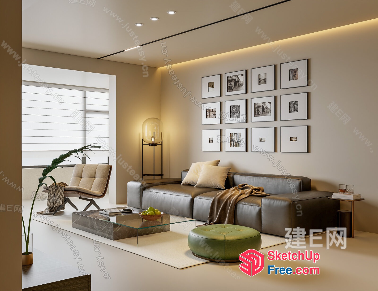 Minimalist Living Room Design With Natural Light And Neutral Colors 3D SketchUp File