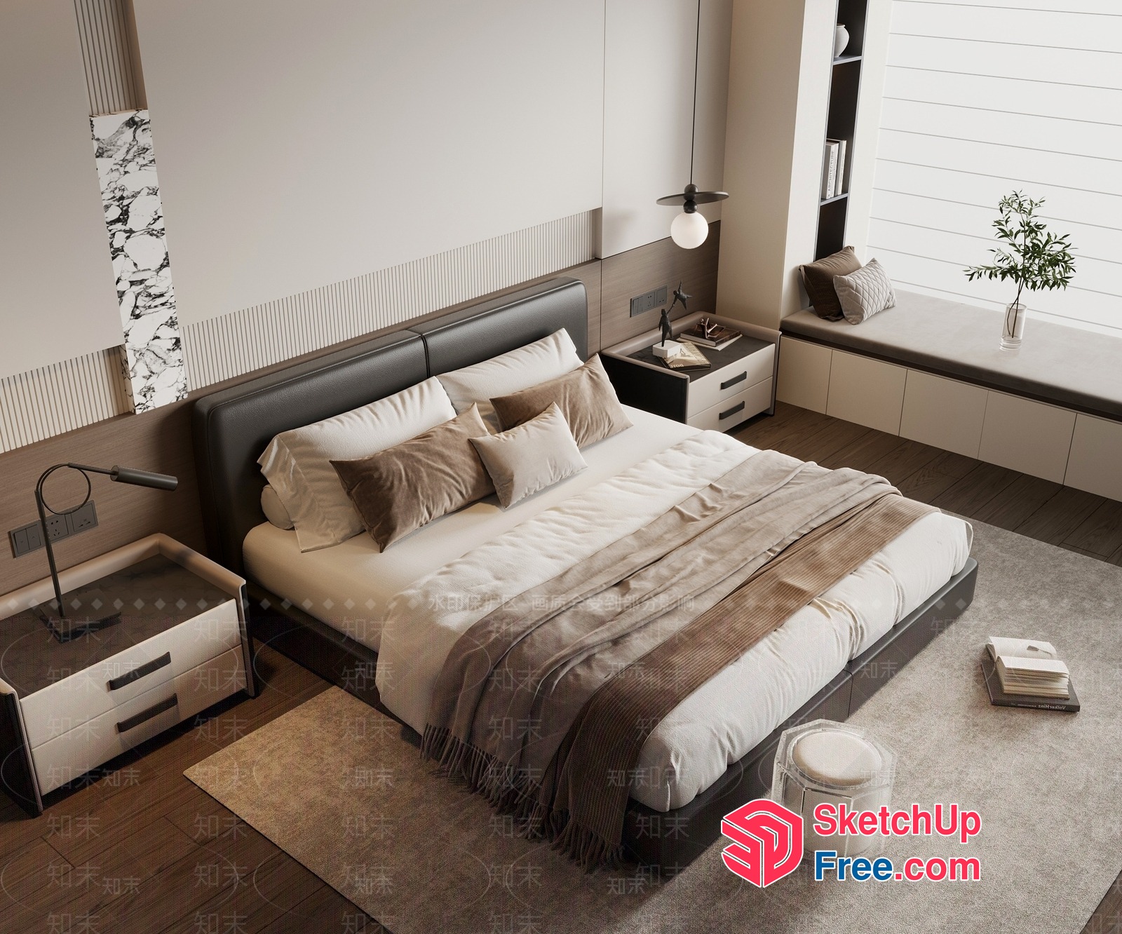 Modern Minimalist Bedroom Design With Neutral Color Palette 3D SketchUp File
