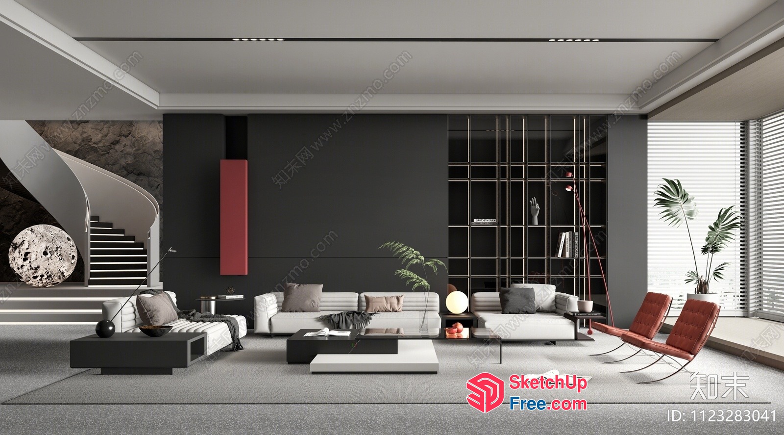 Modern Minimalist Living Room Interior With Gray And White Accents 3D SketchUp File