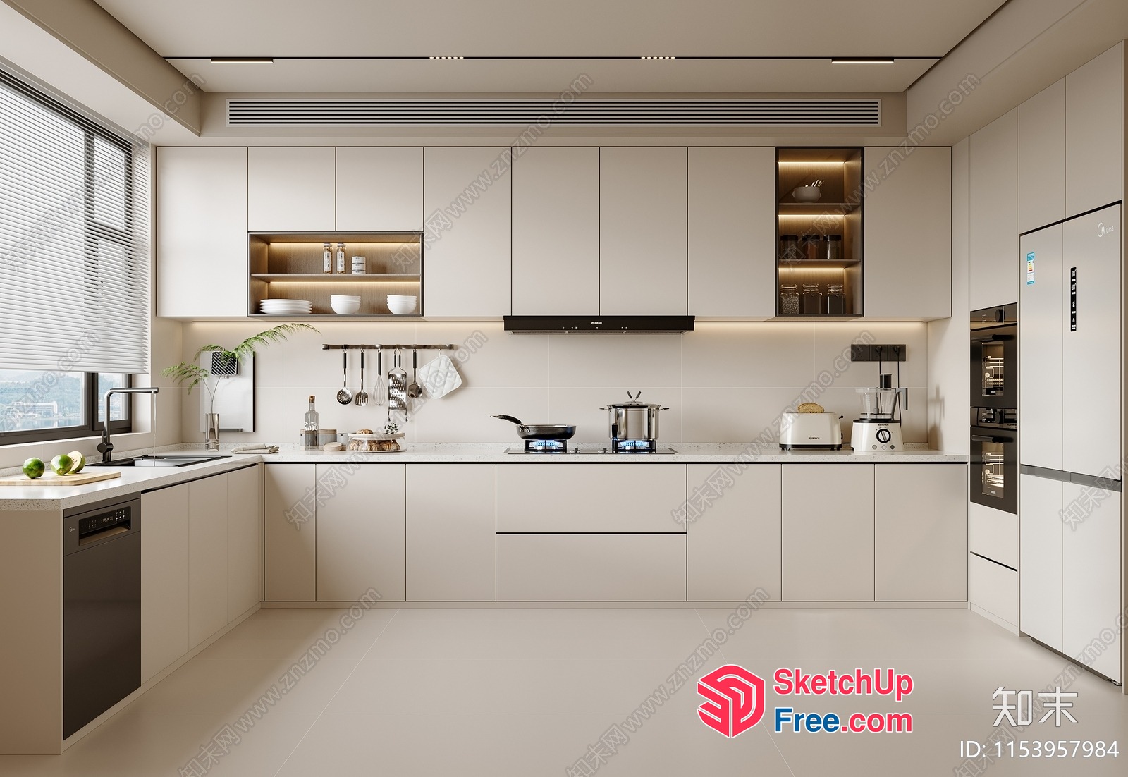 Modern Kitchen With Sleek White Cabinets And Appliances 3D SketchUp File