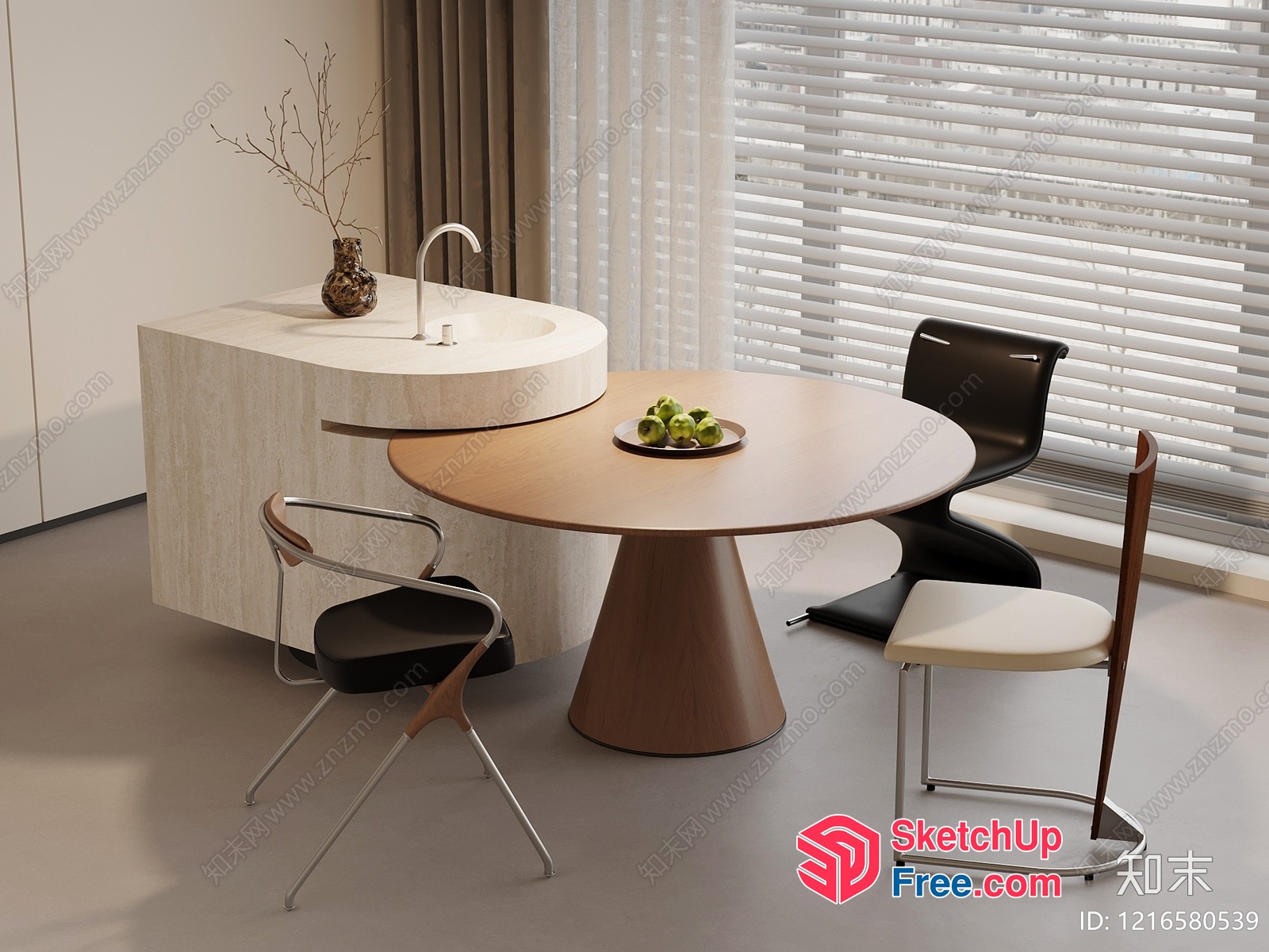 Modern Minimalist Dining Room With Round Table And Chairs 3D SketchUp File