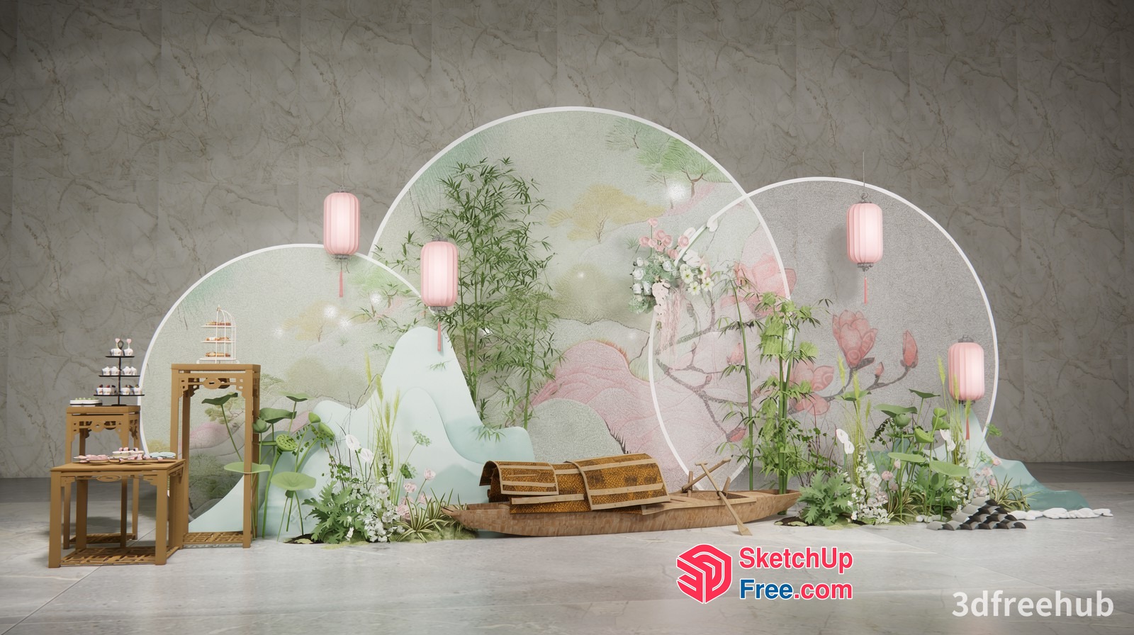 Serene Japanese-Inspired Interior Scene 3D SketchUp File