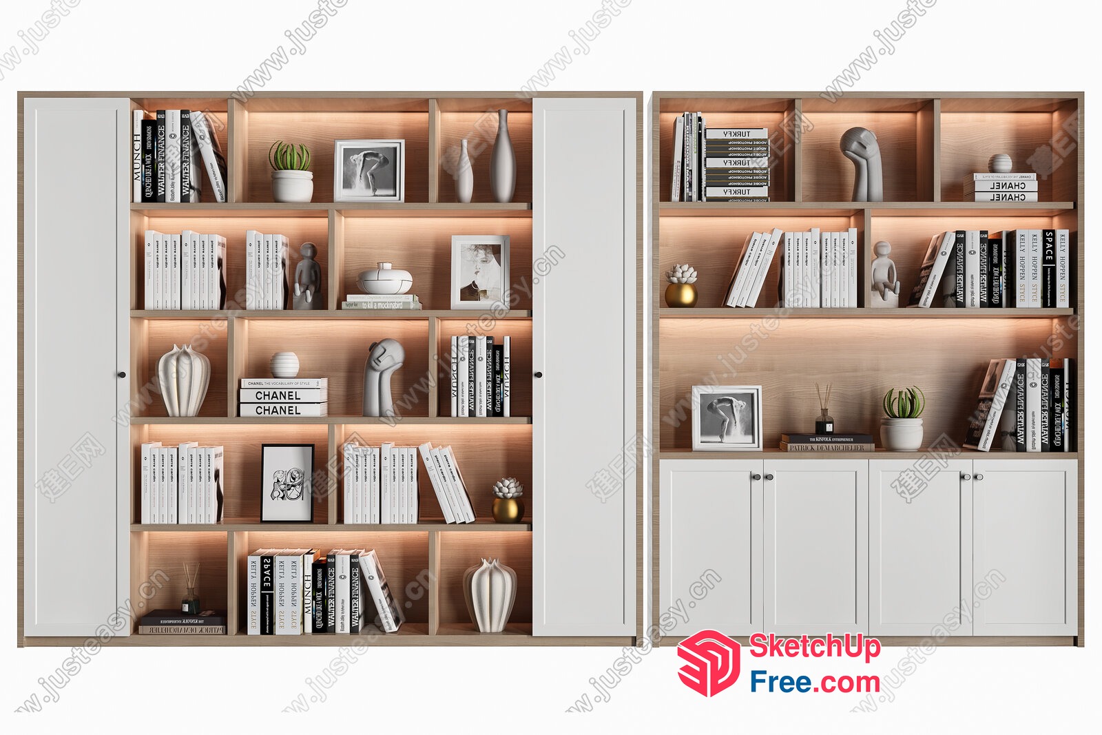 Elegant White Bookcase With Lighting 3D SketchUp File