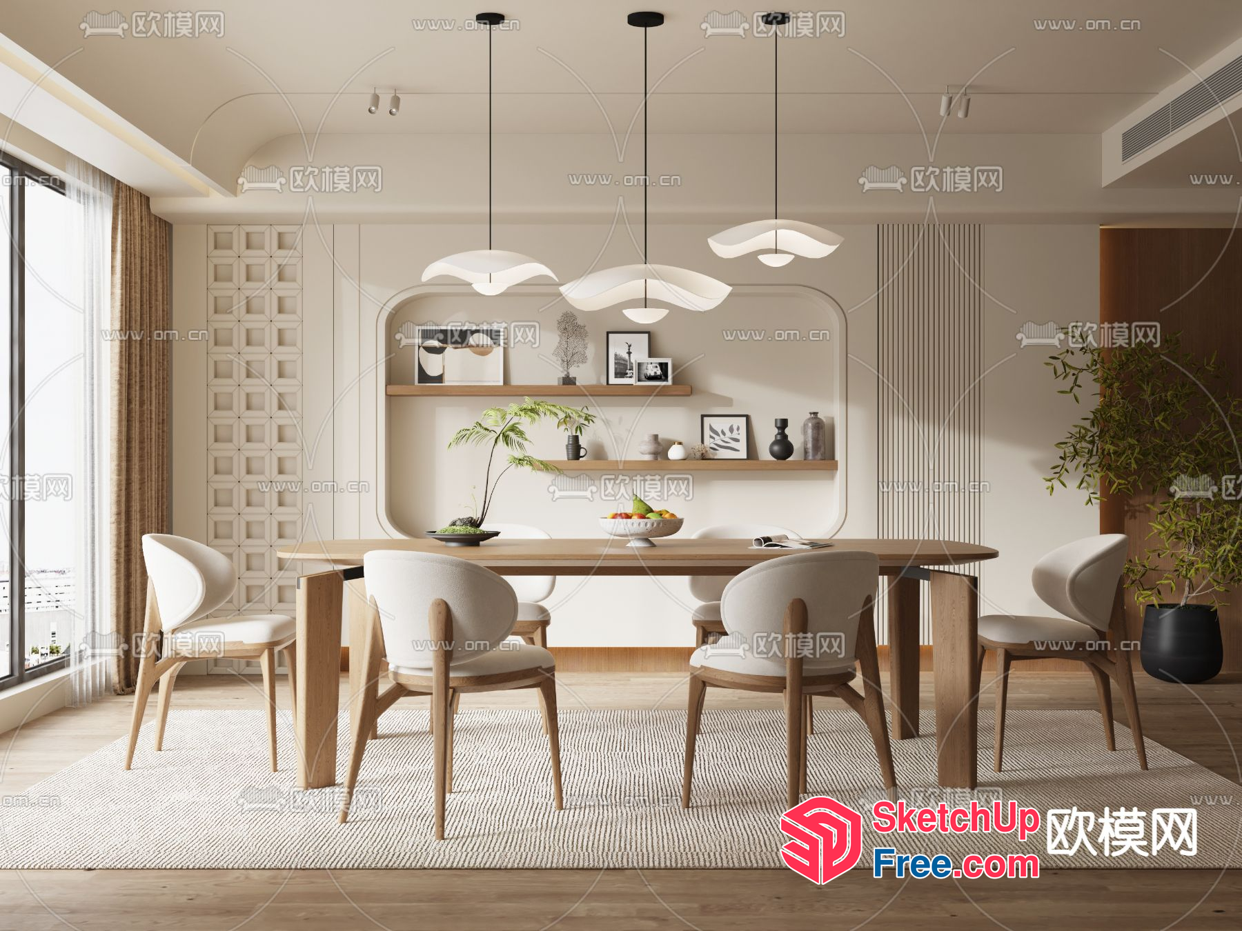 Modern Minimalist Japanese Style Dining Room 3D SketchUp File
