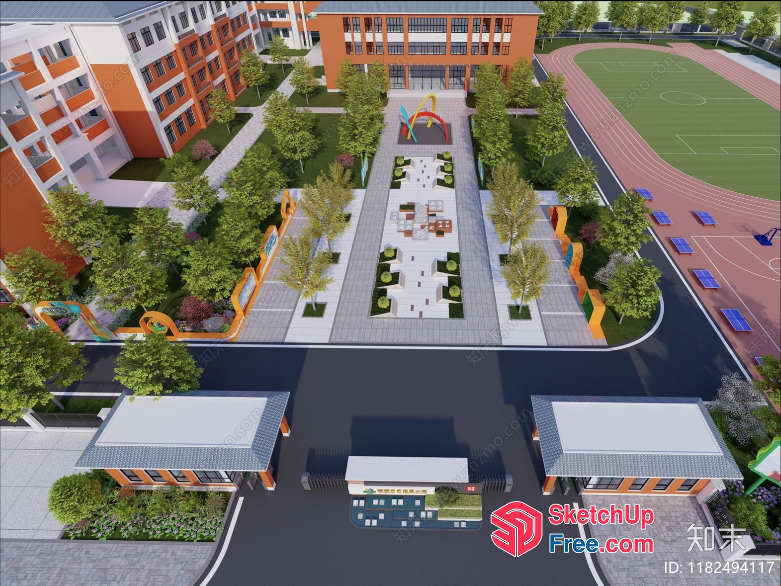 Modern School Building With Sports Facilities And Green Spaces 3D SketchUp File