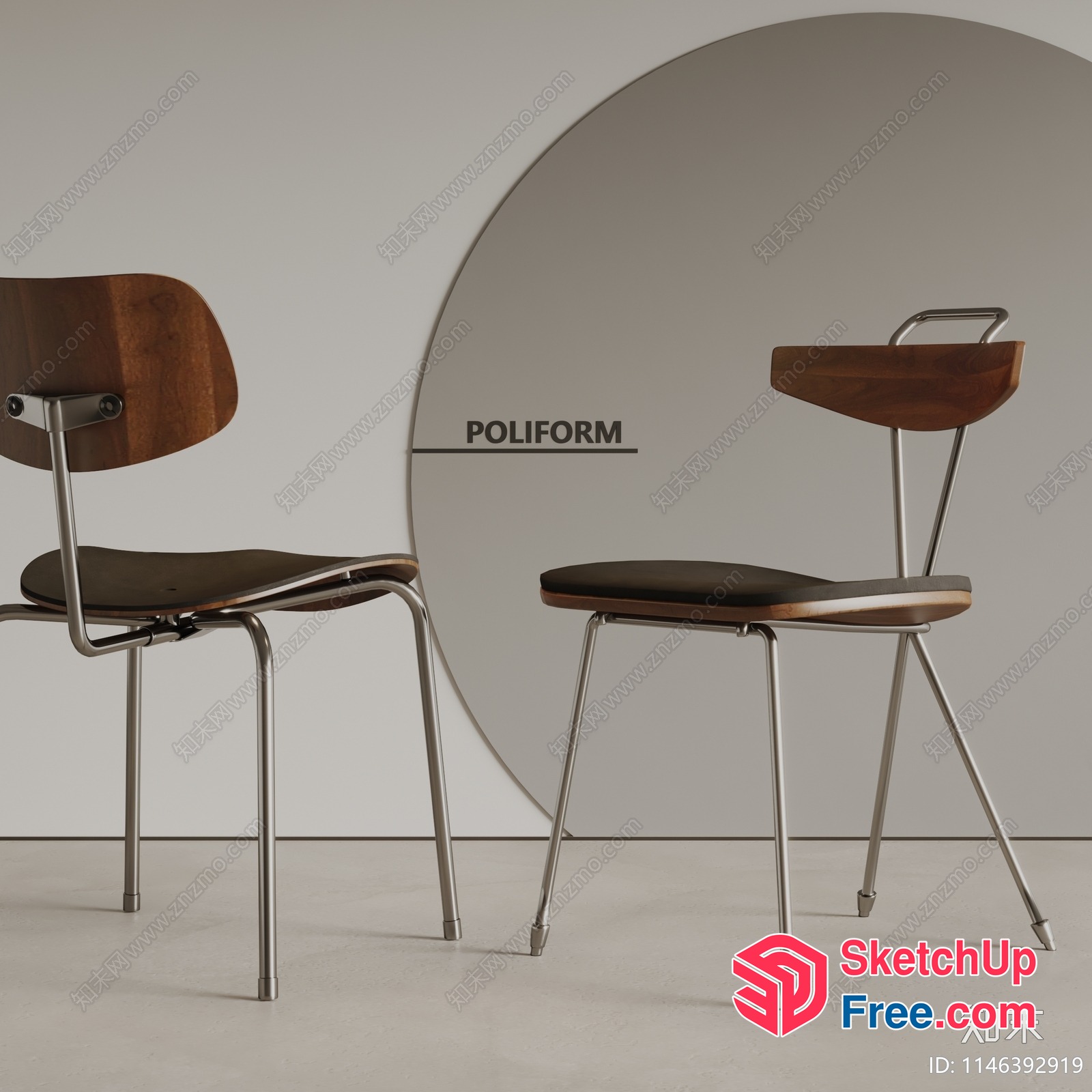 Poliform Chairs With Sleek Metal And Wood Design 3D SketchUp File