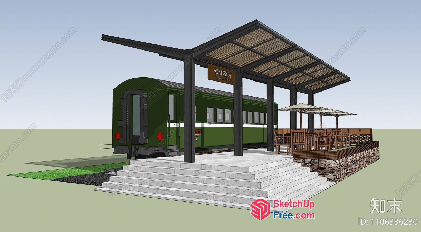 Train Station Exterior With Roof And Stairs 3D SketchUp File